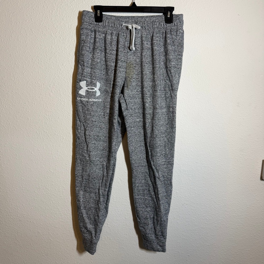 Under Armour Mens Grey Heathered Jogger Sweatpants Tapered Leg Grey Size Large